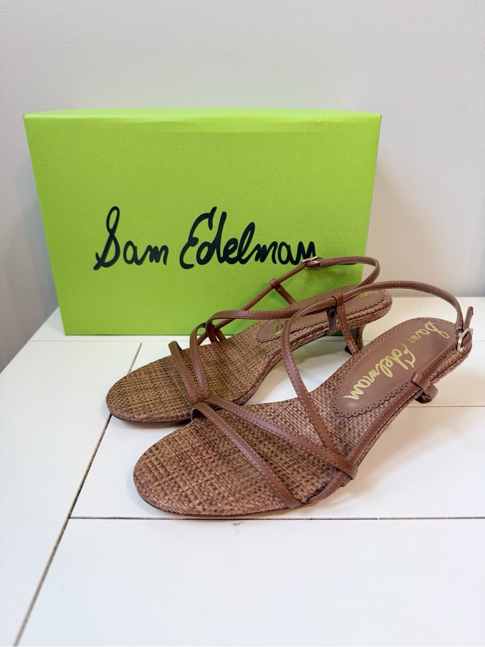 Sam Edelman Cora Slingback Kitten Heel Sandal Cognac Brown Size 6.5